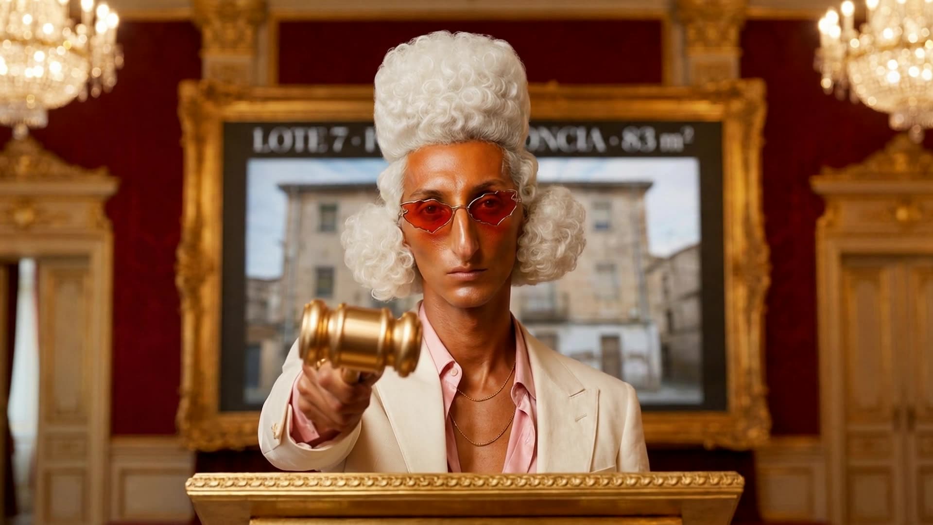 Episodio 9: el Caniche, de subastador, golpea con el mazo en un salón dorado